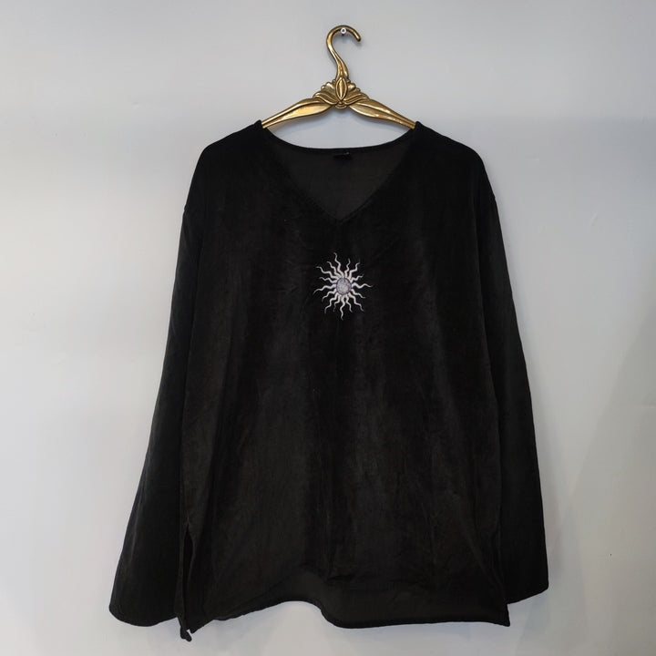 L-XL Samtsweater Sonne schwarz