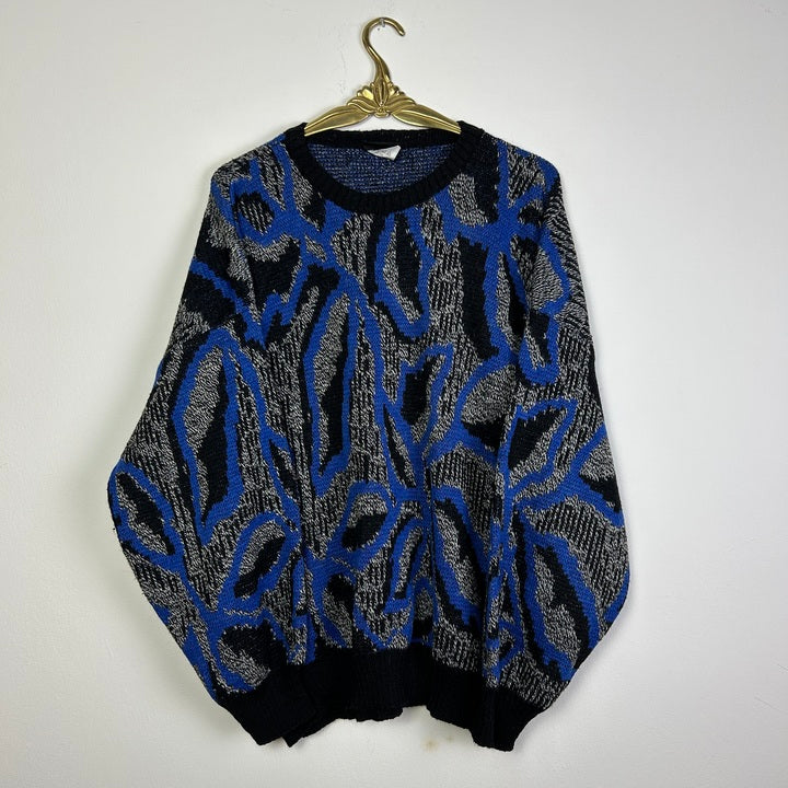 L Pullover Linien blau/schwarz