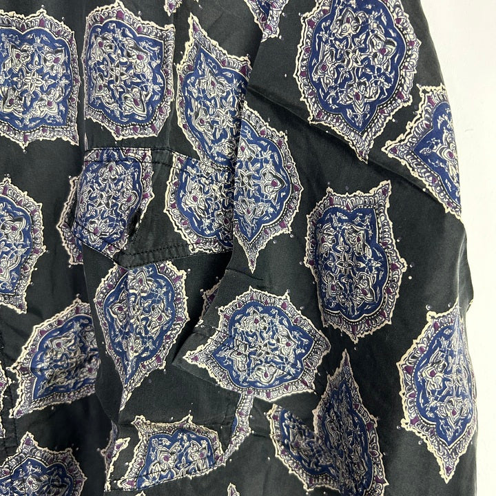 XL Seiden Hemd Mandala blau/schwarz