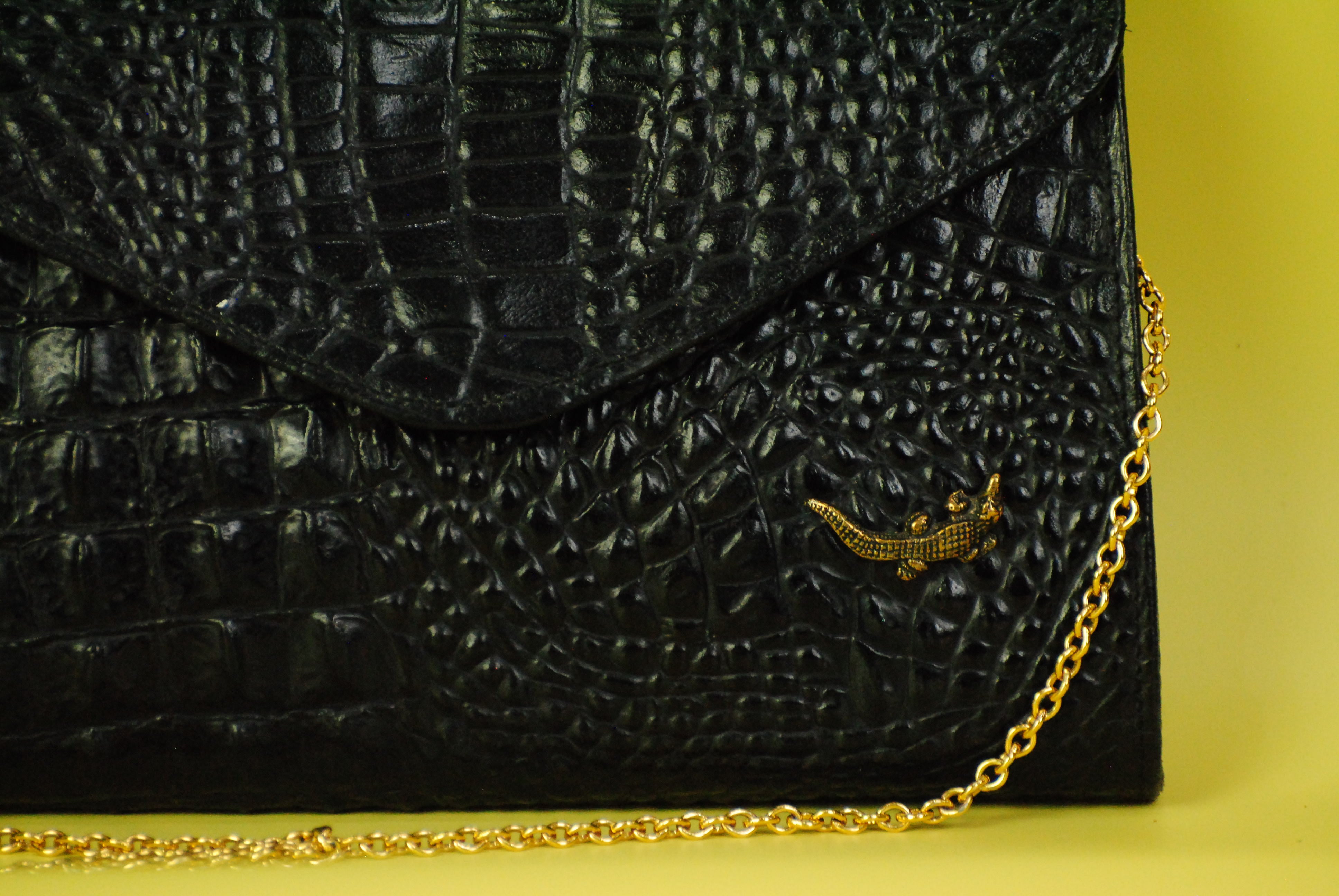 Vintage Krokodil Leder Handtasche  in schwarz