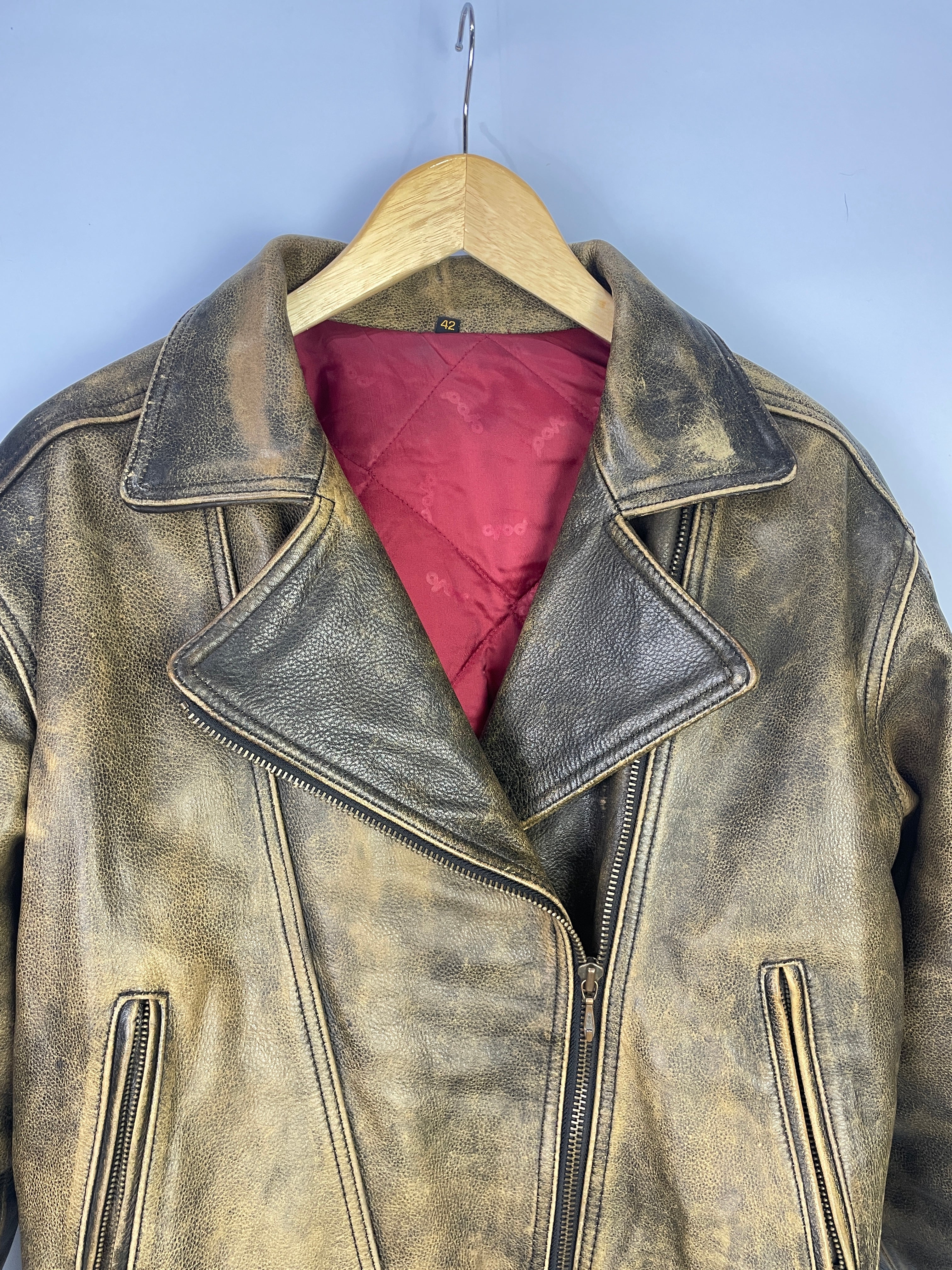 L Vintage Genius Leder Biker Jacket