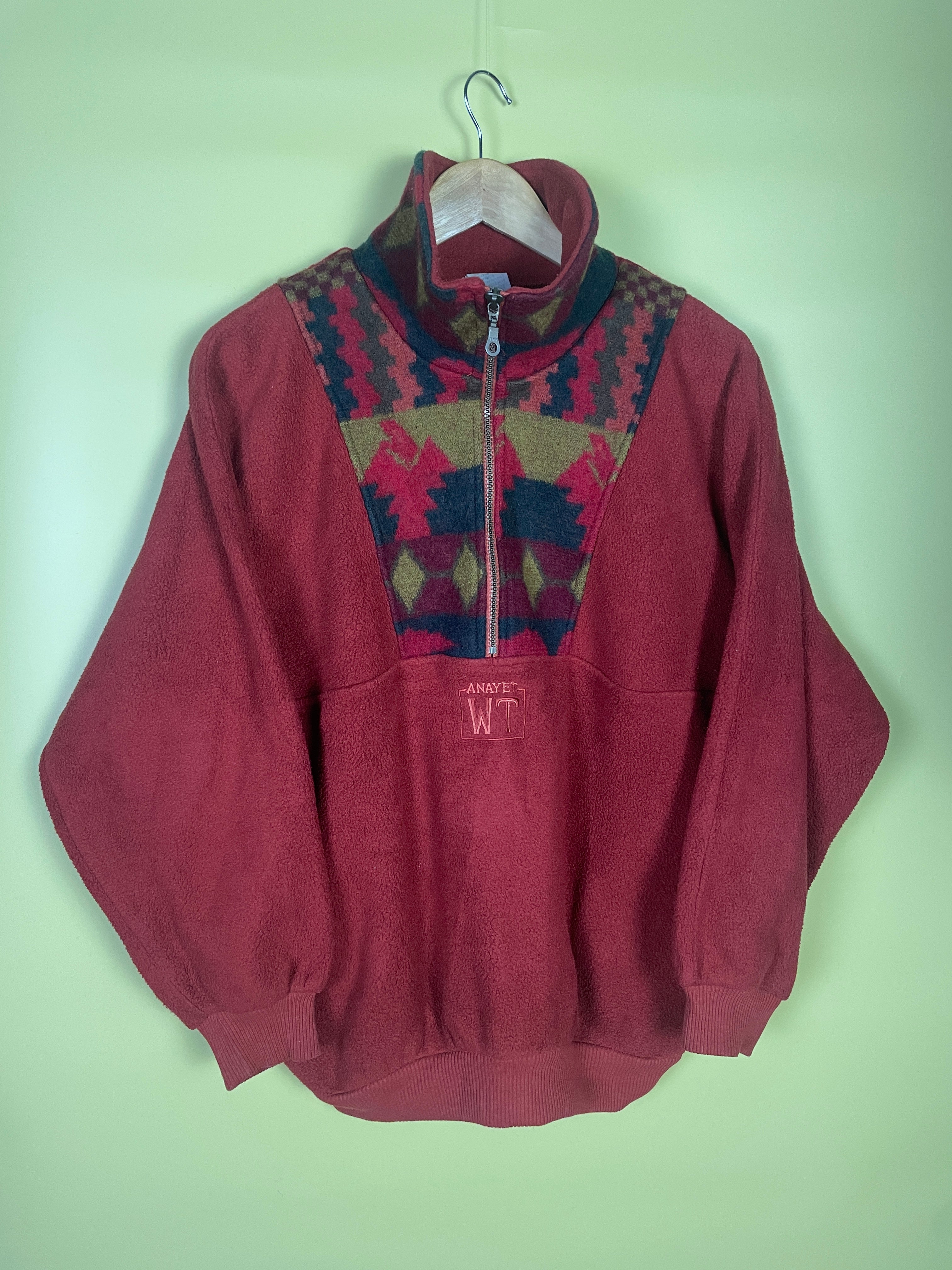 M Fleece Sweater Navajo Muster dunkelrot