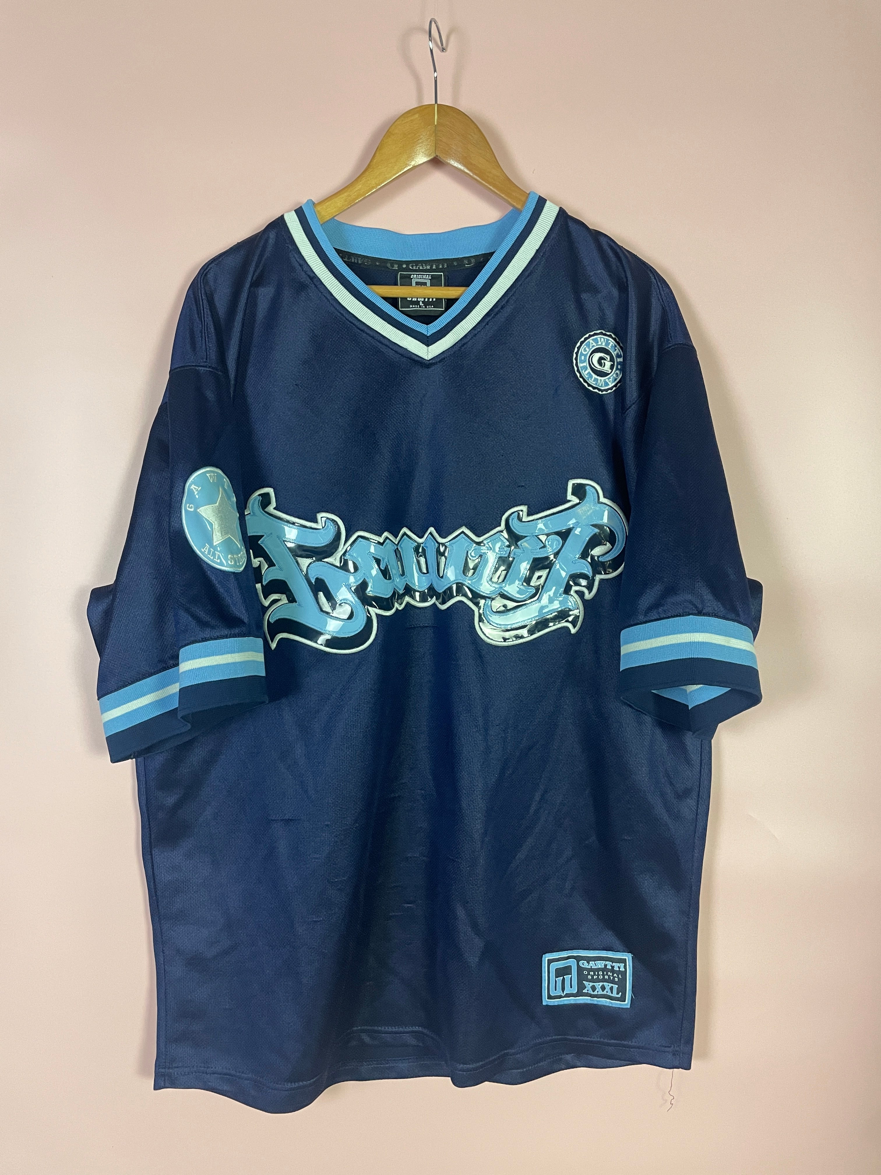 L Gawtti Jersey Vintage T-Shirt blau Hip Hop 90er